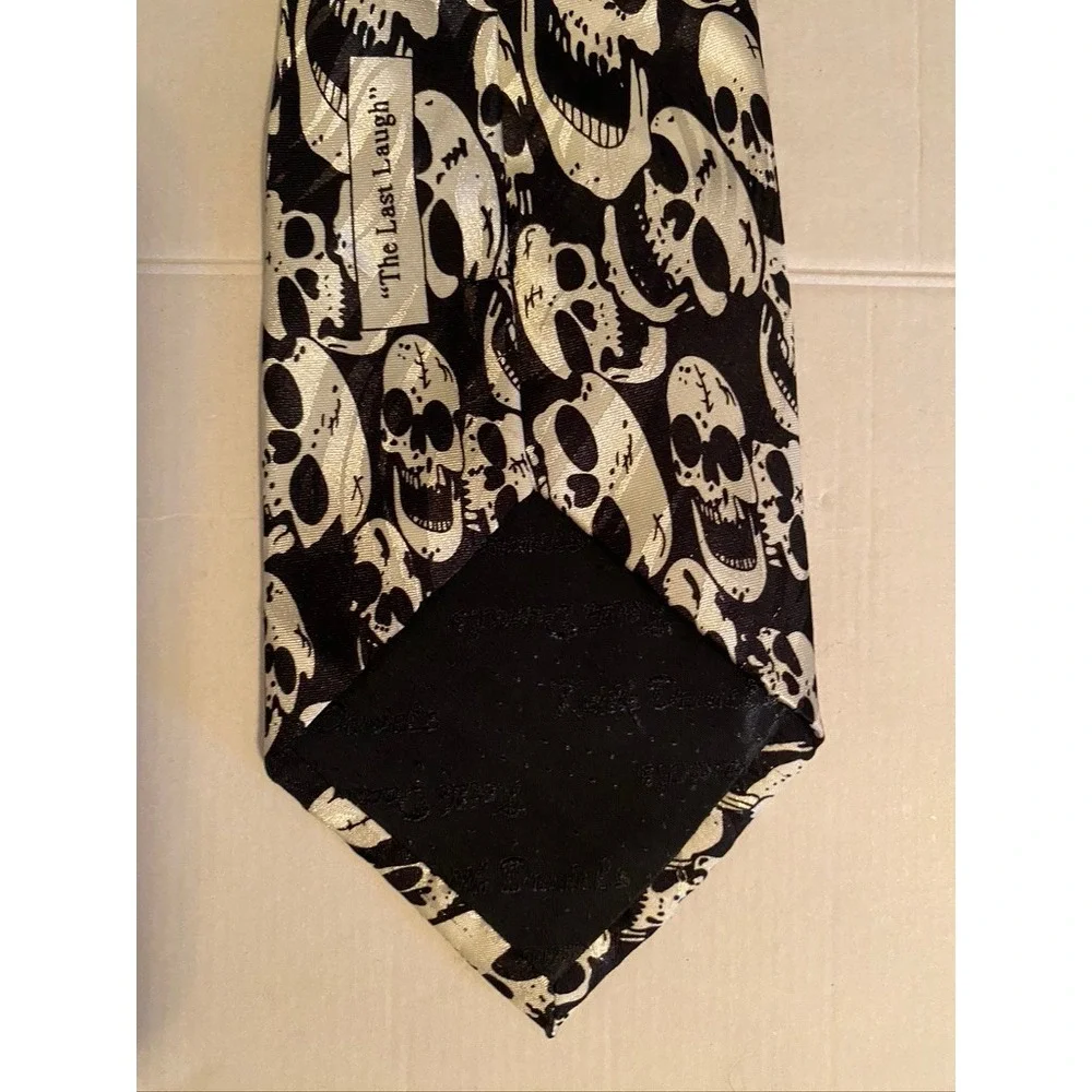 Keith Daniels The Last Laugh Skull Necktie Black Silver Gothic Punk Handmade Tie
